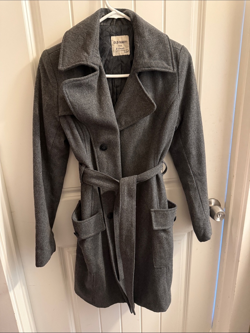 Old Navy Gray Women's Wool-Blend Pea Coat with Notched Lapel